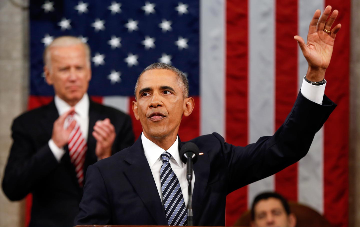 Obama waving at the SOTU