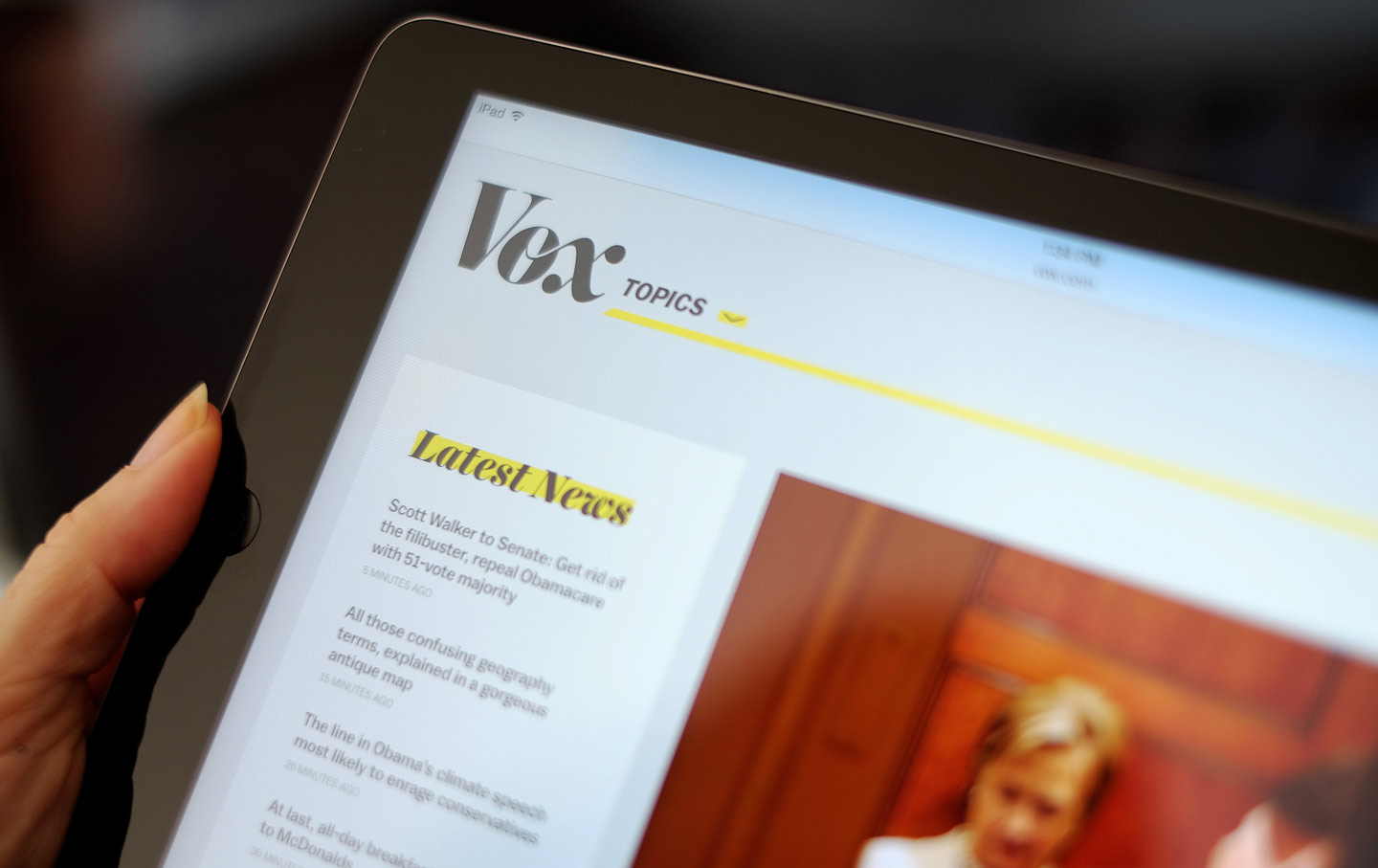 Vox's website on an iPad