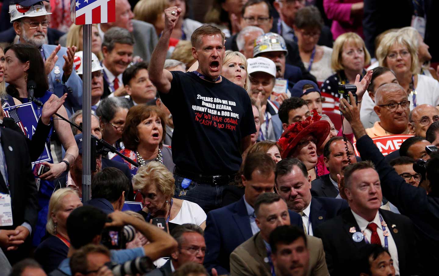 Republican man shouts during RNC