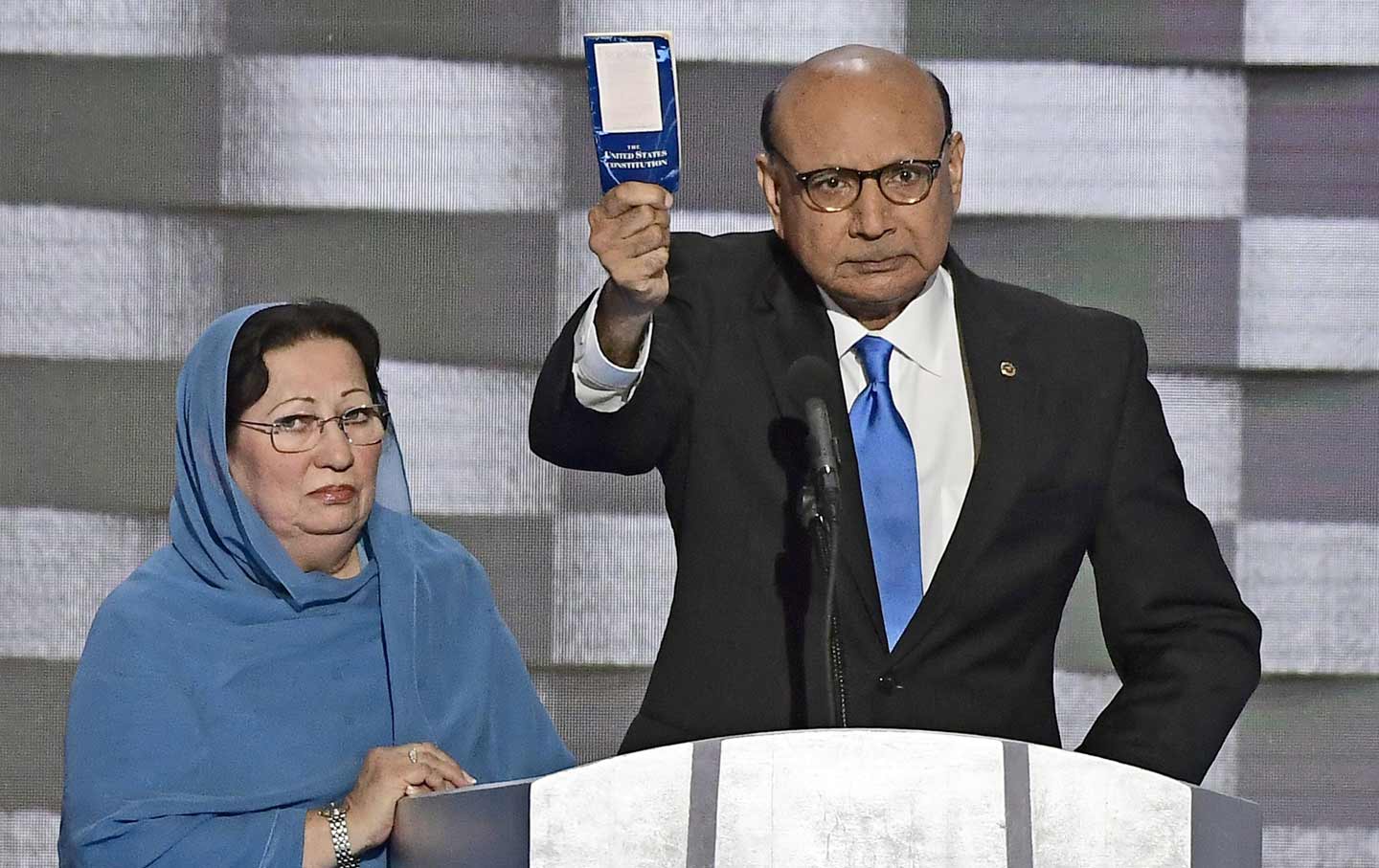 Khizr Khan holds copy of Constitution
