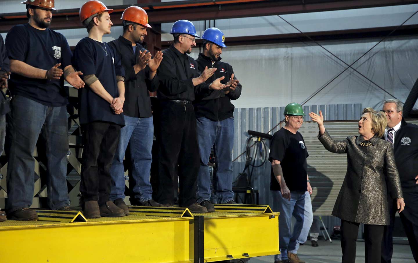 Hillary Clinton at a factory