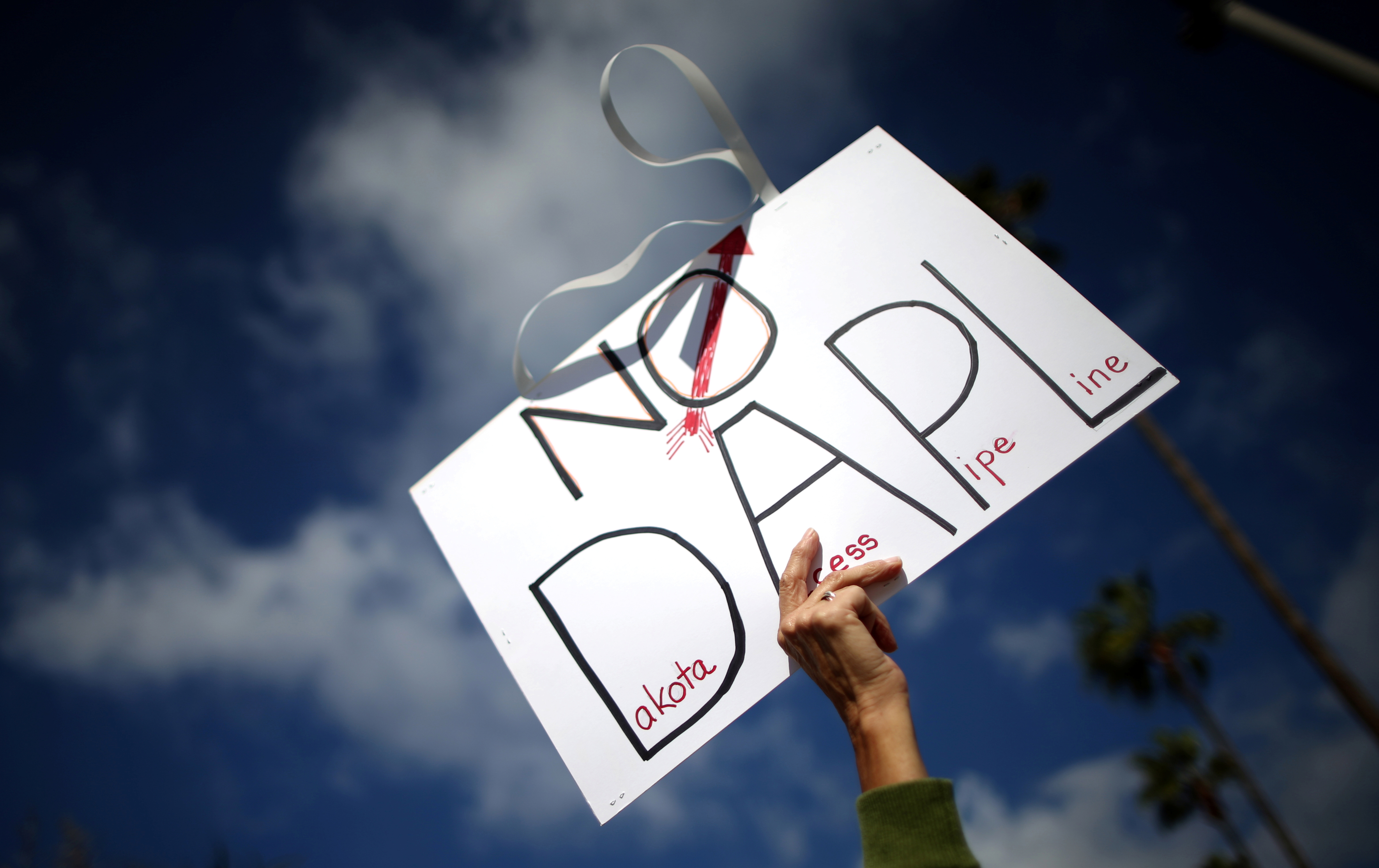 Protesters demonstrate against the Energy Transfer Partners' Dakota Access oil pipeline near the Standing Rock Sioux reservation, in Los Angeles, California, September 13, 2016.