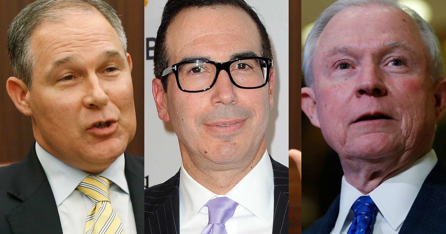 Scott Pruitt, Steven Mnuchin, and Jeff Sessions.