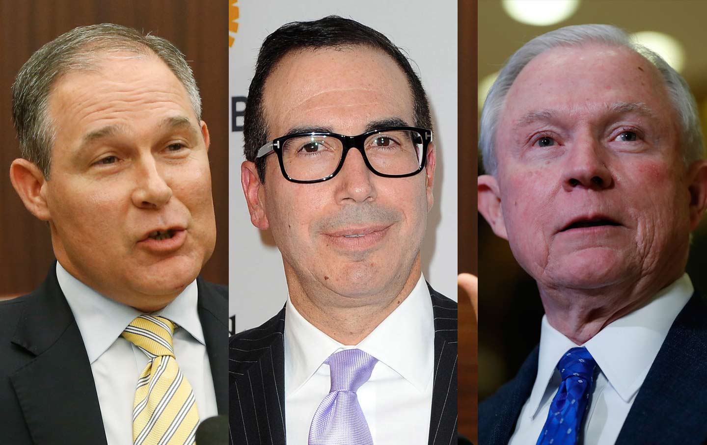 Scott Pruitt, Steven Mnuchin, and Jeff Sessions.