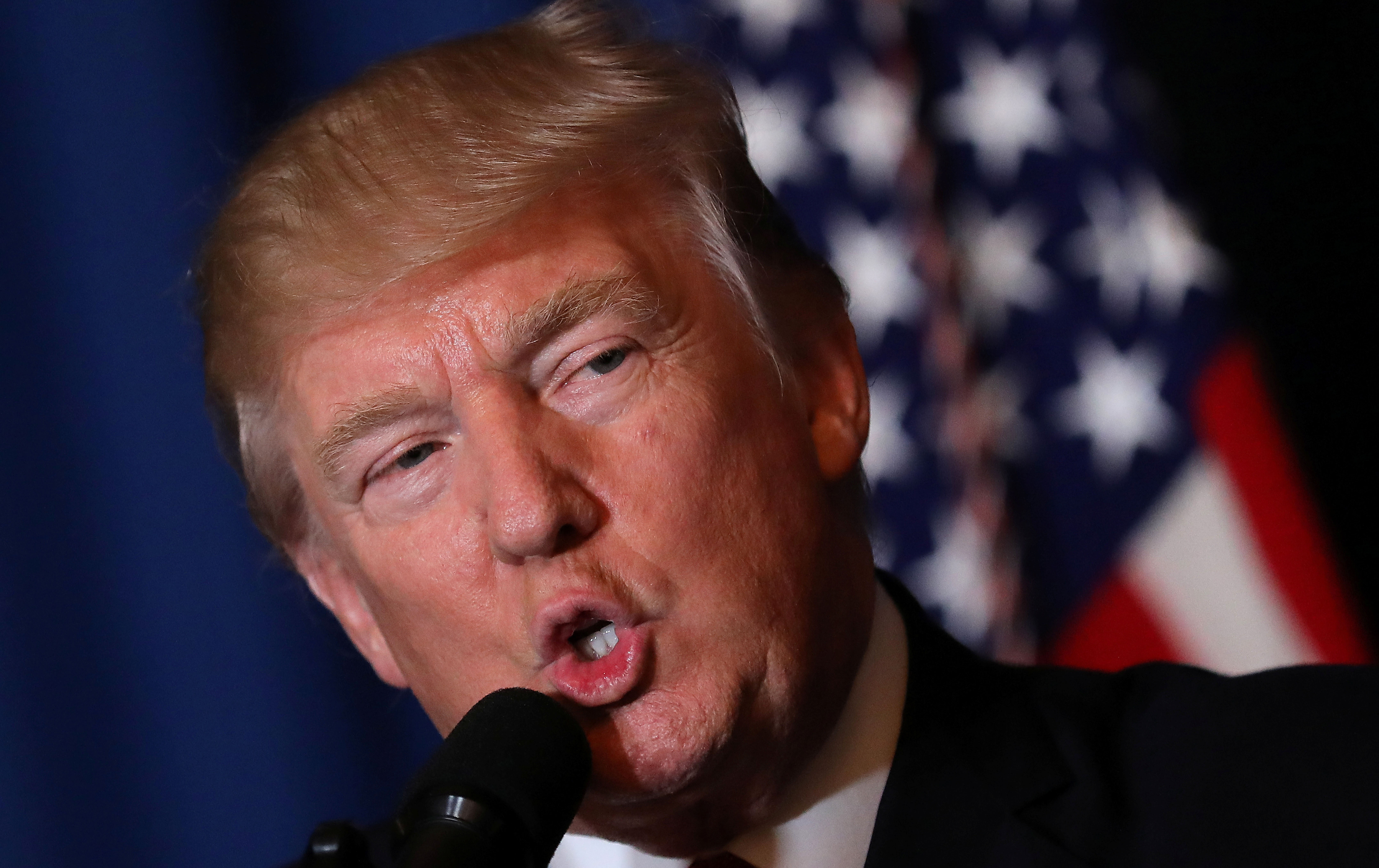 U.S. President Donald Trump delivers a statement about missile strikes on a Syrian airfield, at his Mar-a-Lago estate in West Palm Beach
