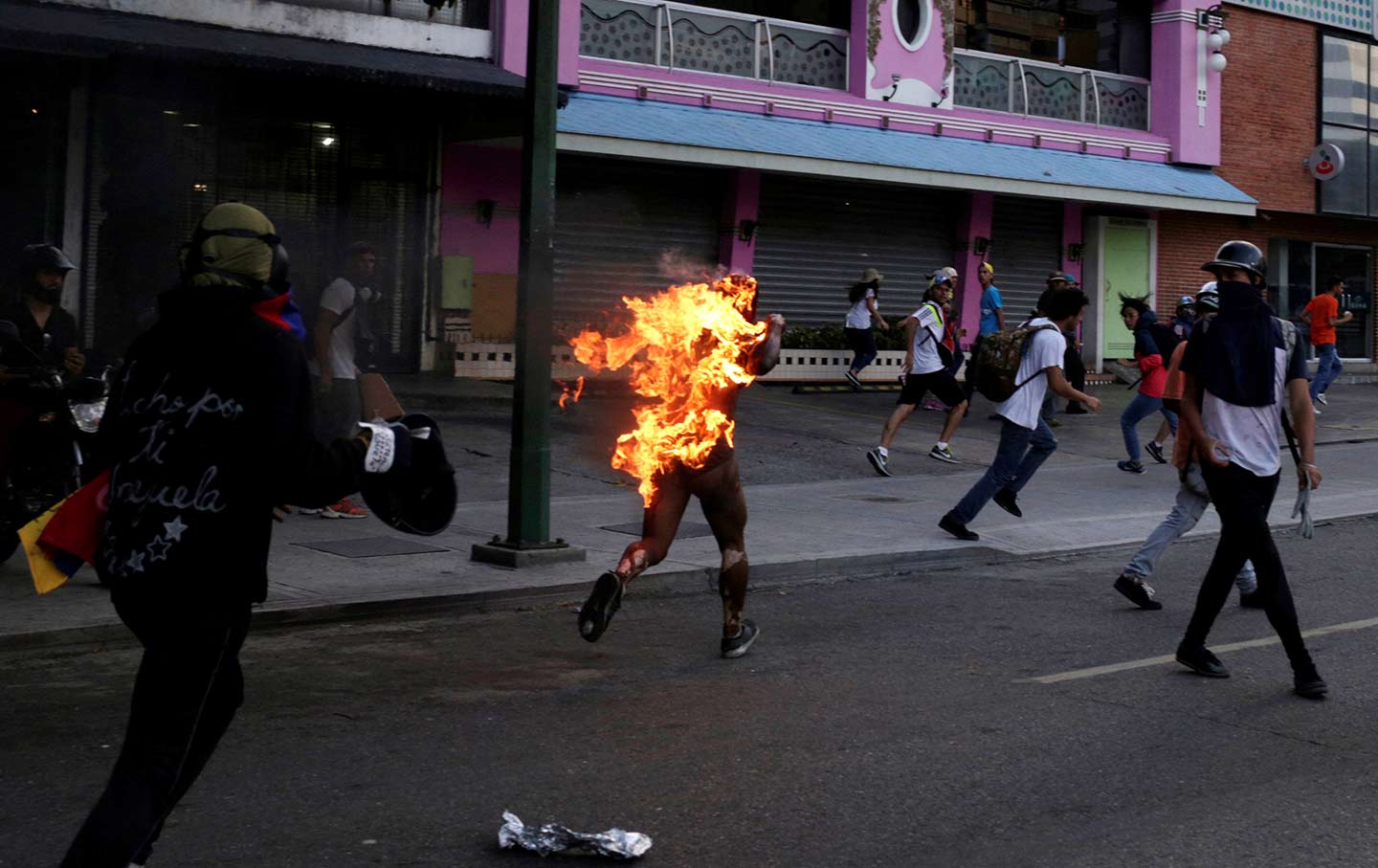 Man on Fire in Caracas