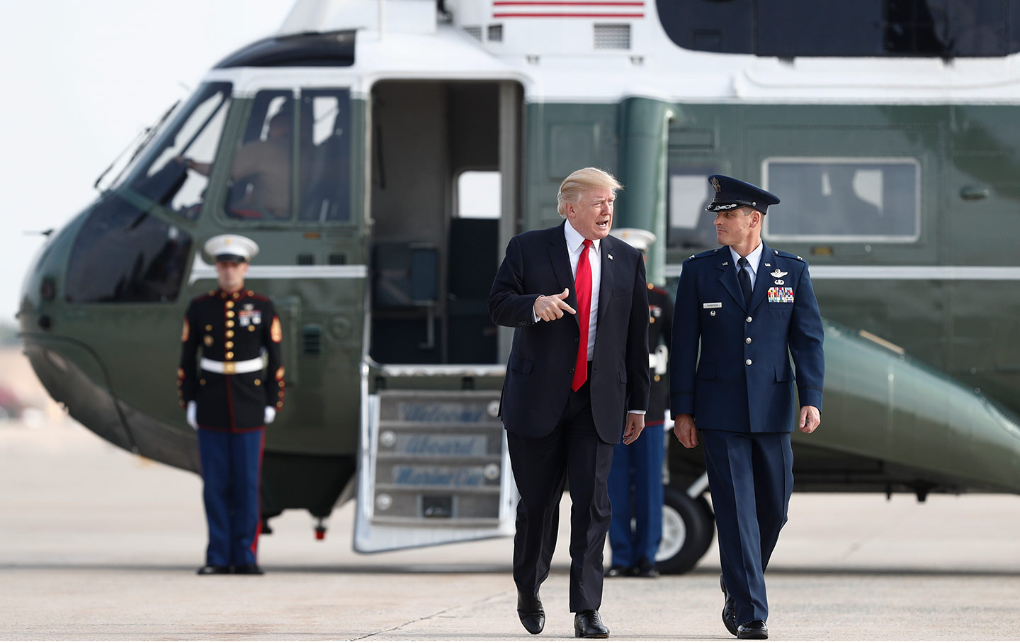 President Donald Trump walks from Marine One in Andrews Air Force Base, Maryland on July 22, 2017.