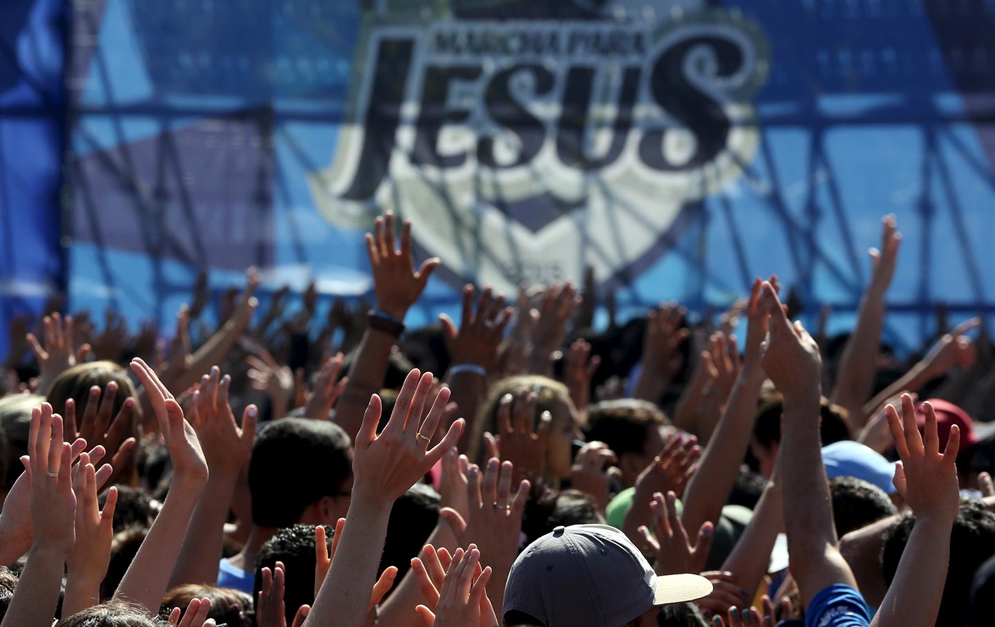 Thousands of people attend the March for Jesus in São Paulo, Brazil, on June 4, 2015.