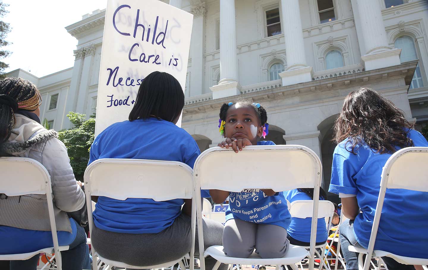 Little girl at child care rally CA
