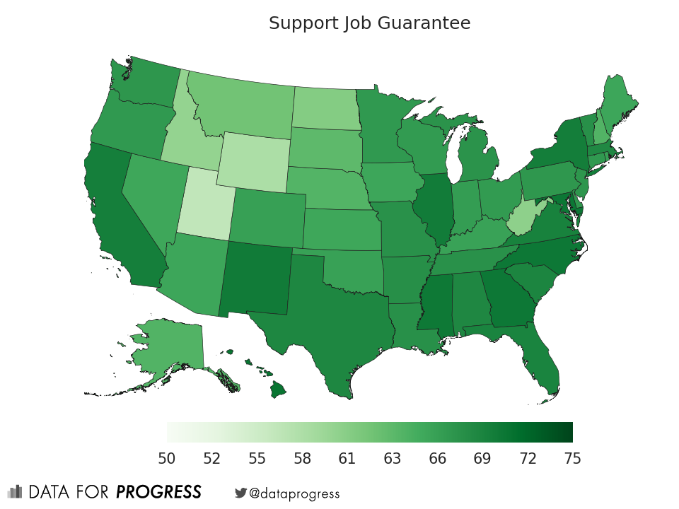 Map depicting support for jobs guarantee across US states