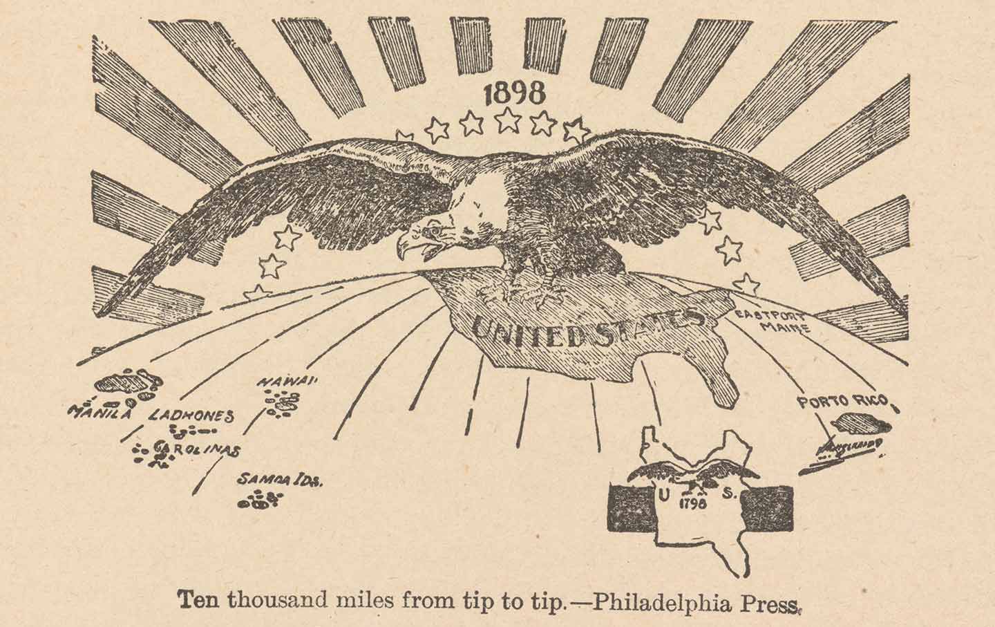 A map showing the US empire in 1898