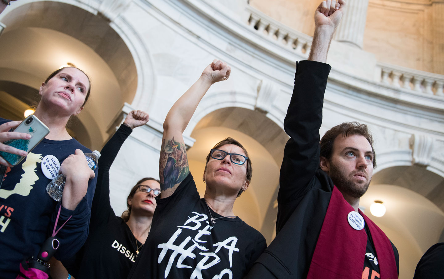 Protesters demonstrate in Russell Building to oppose the nomination of Supreme Court nominee Brett Kavanaugh on September 24, 2018.