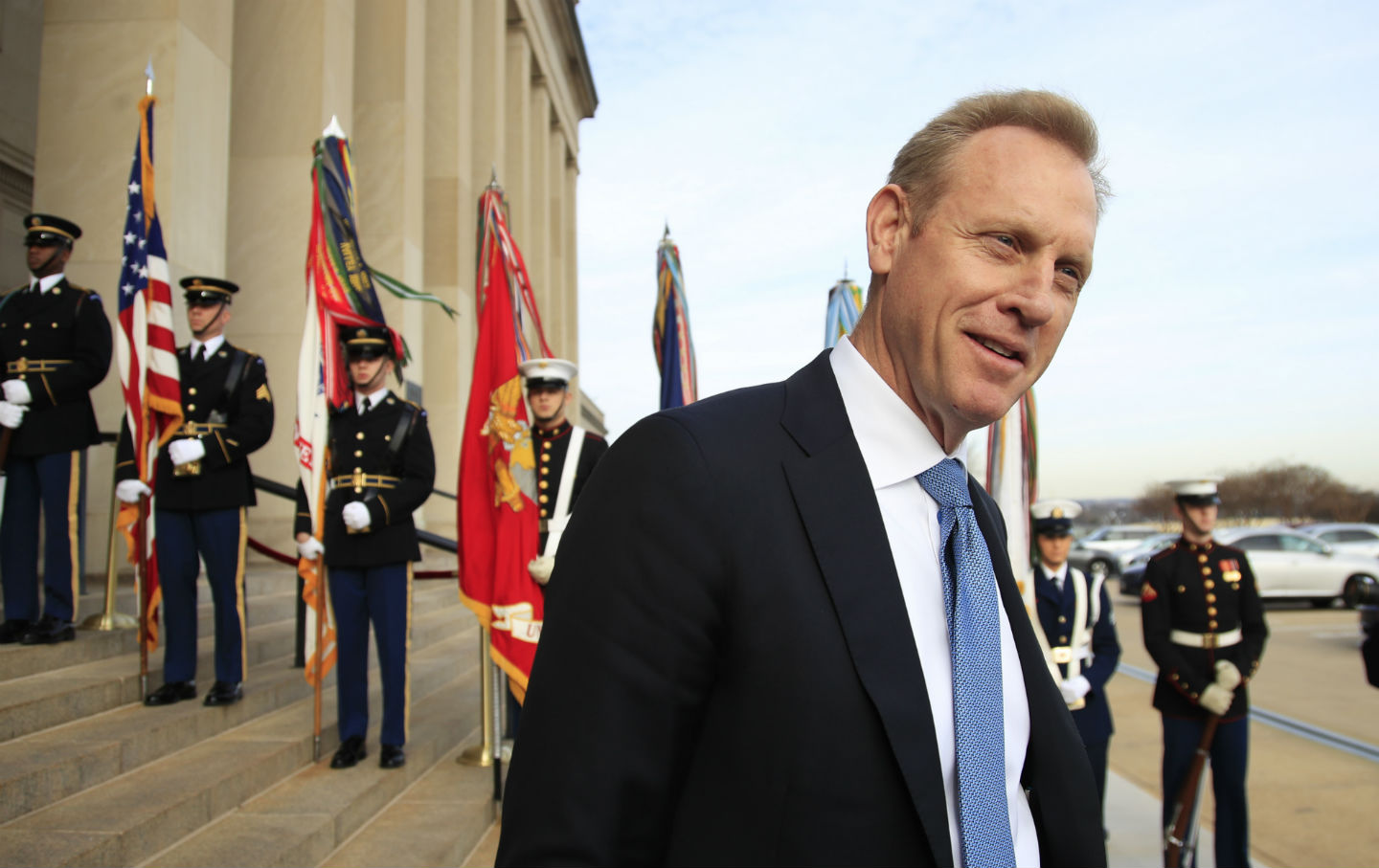 Deputy Defense Secretary Patrick Shanahan, speaks to reporters