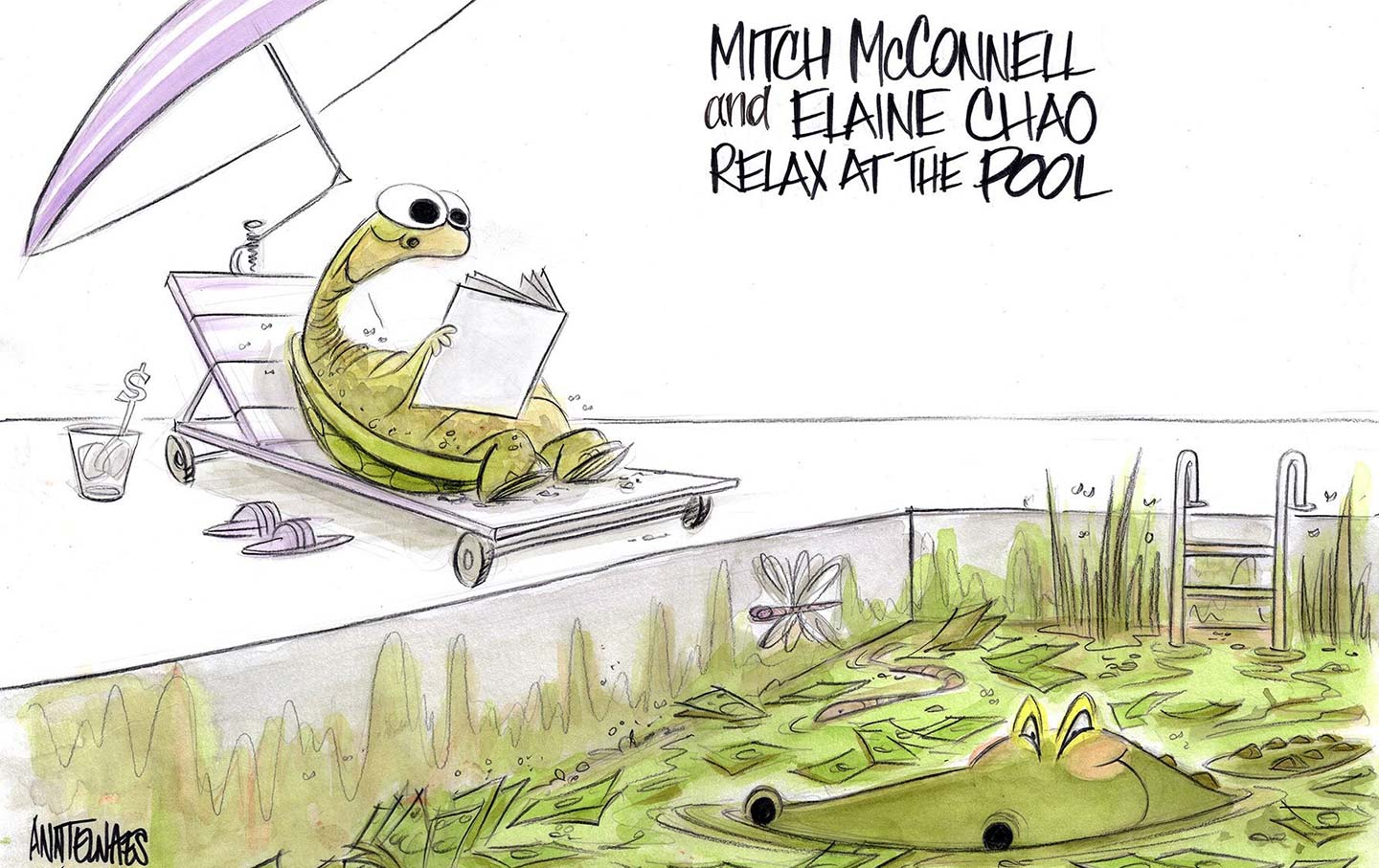 Mitch McConnell and Elaine Chao Relax at the Pool