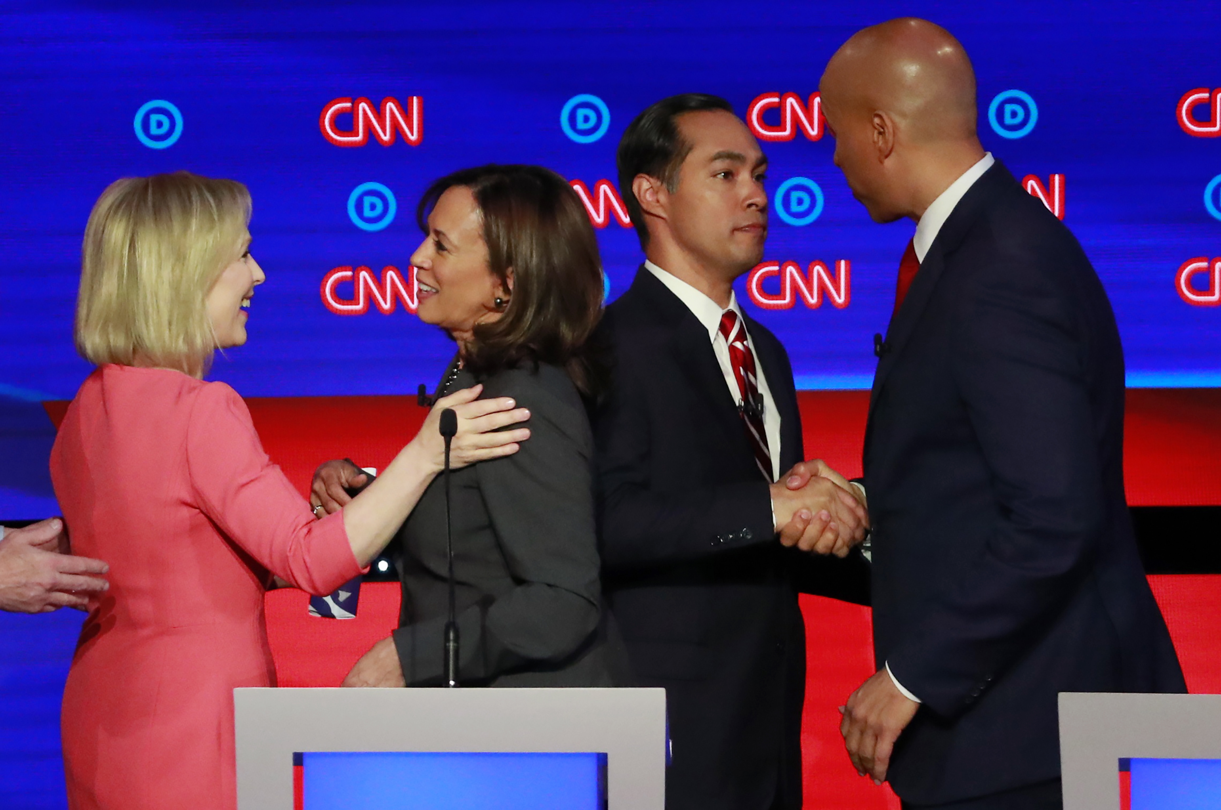 Gillibrand, Harris, Castro, and Booker after the second Democratic debate in Detroit