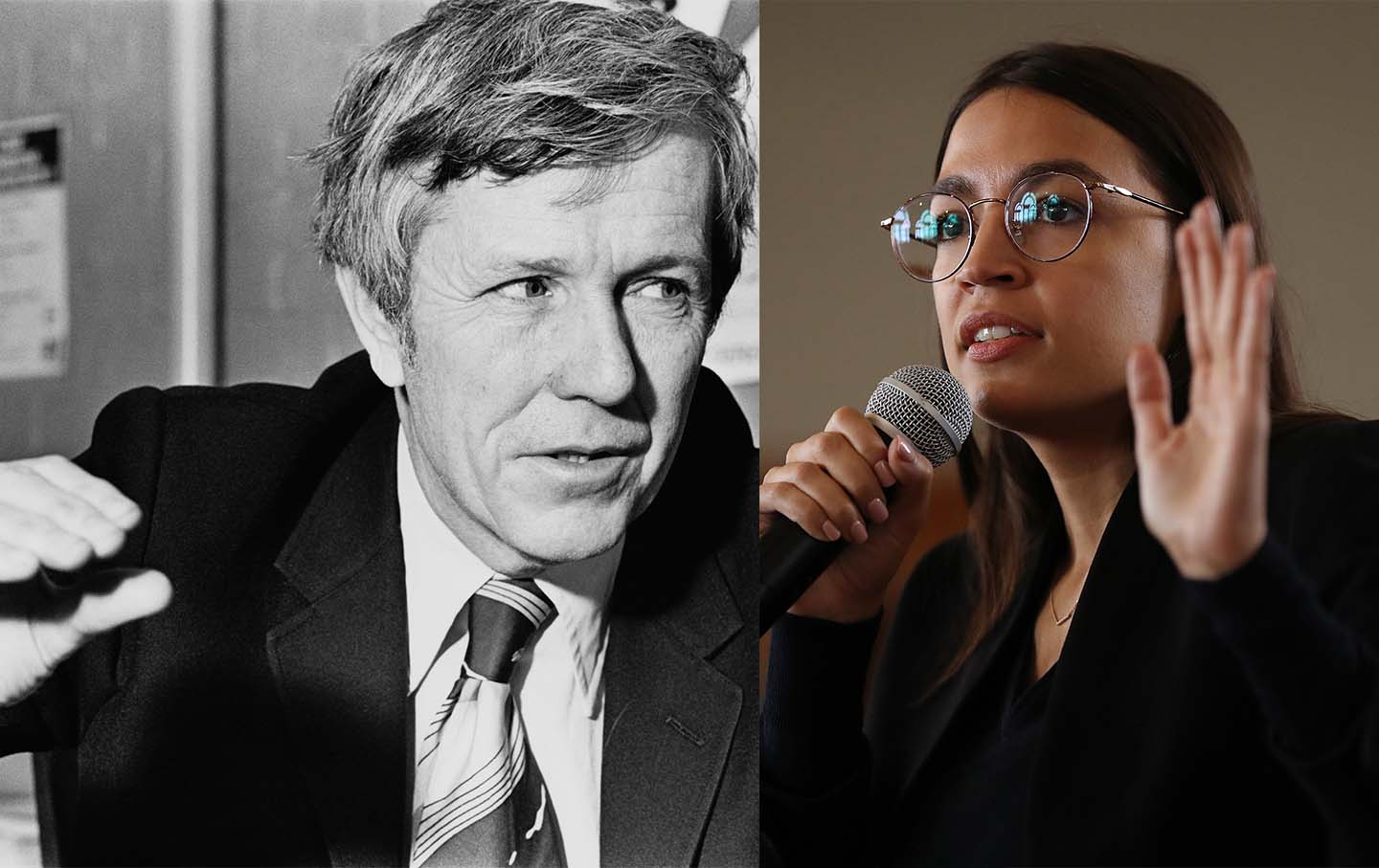 Imaage of Michael Harrington next to an image of Alexandria Ocasio-Cortez