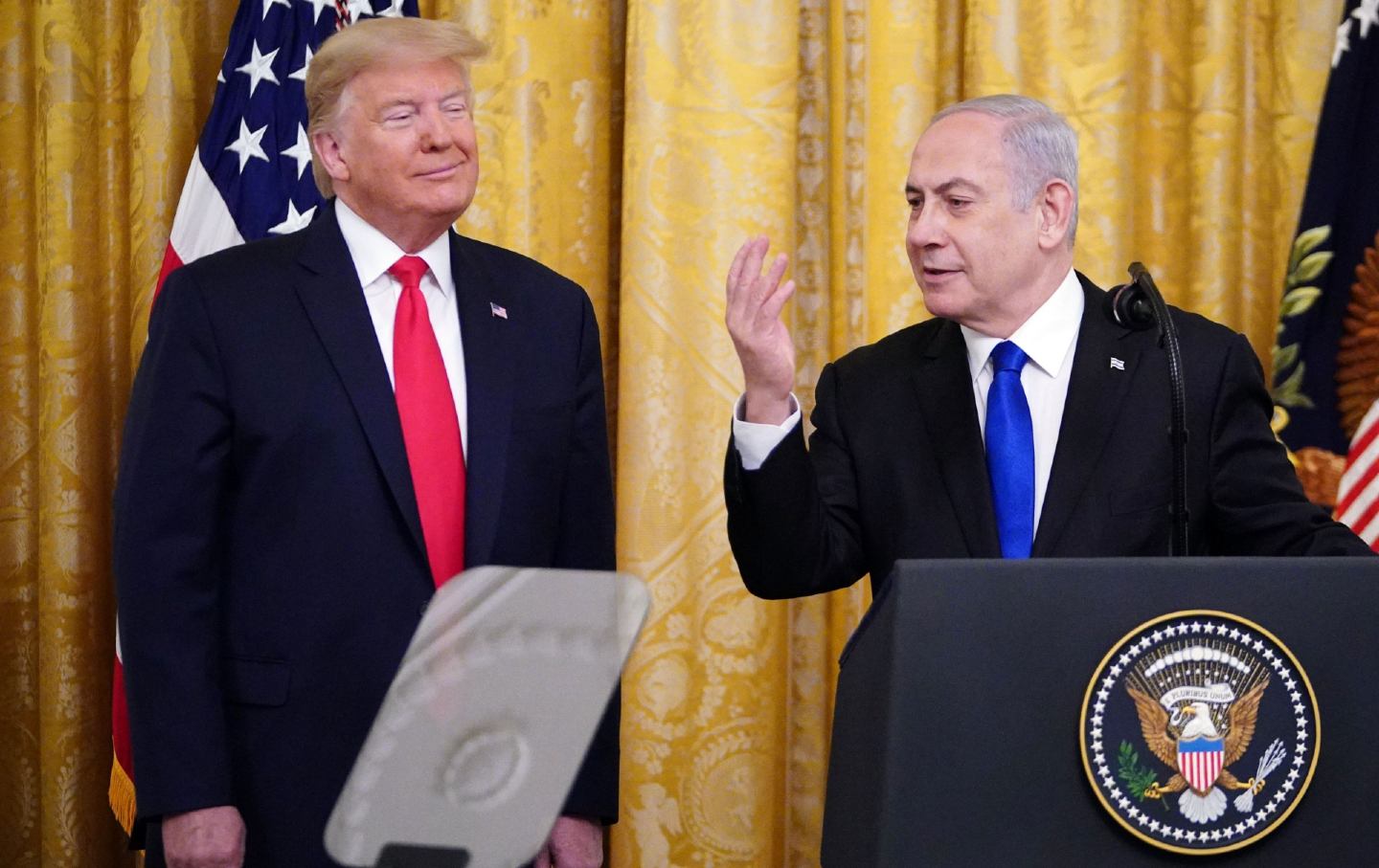 Trump and Netenyahu speaking at the White House