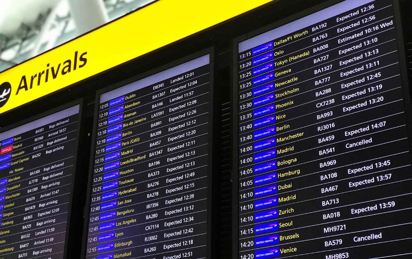 Heathrow passenger information board