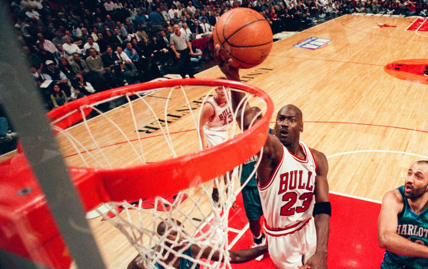 News Photo : Michael Jordan of the Chicago Bulls looks on