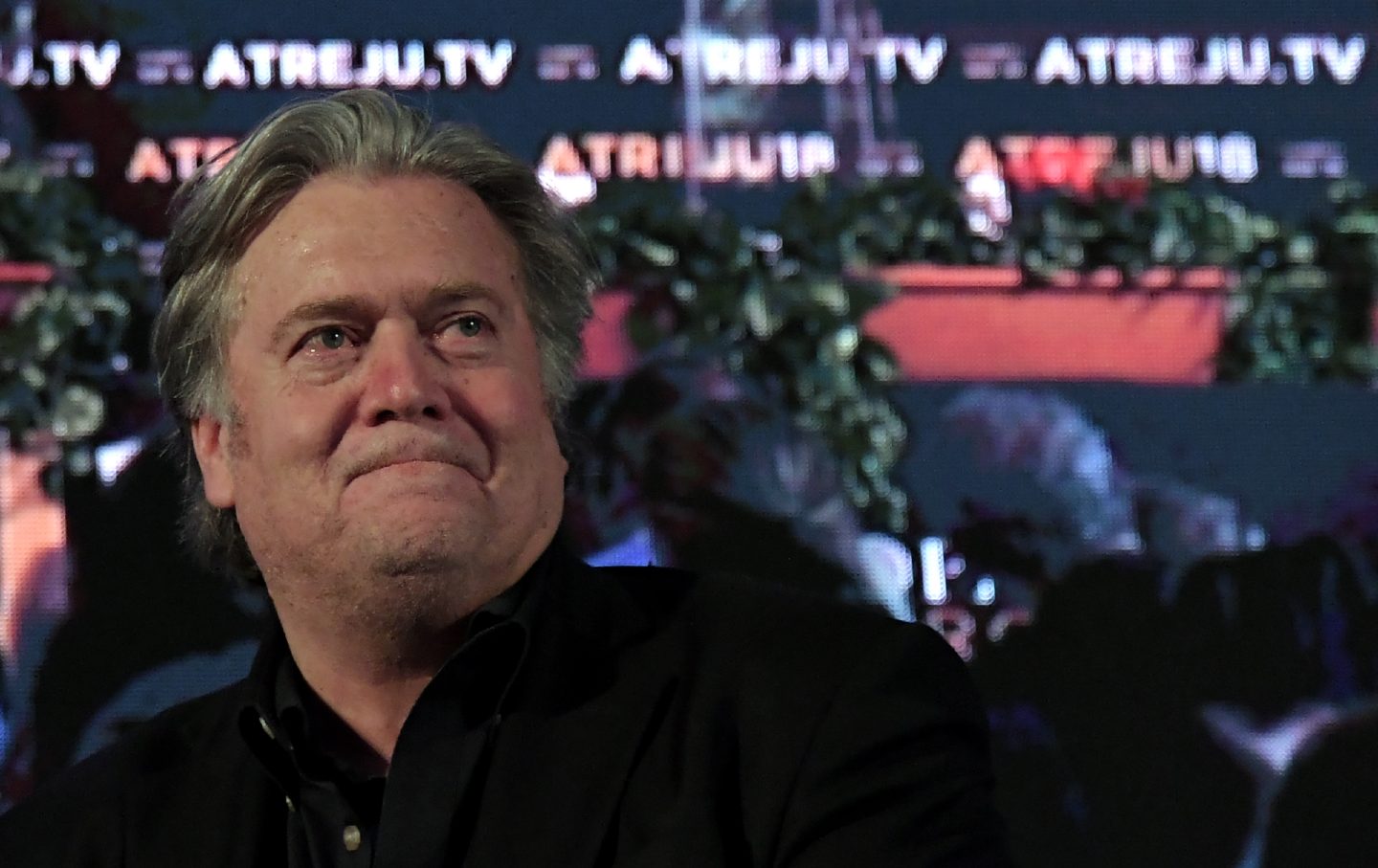 Close-up image of Steve Bannon smiling slightly.