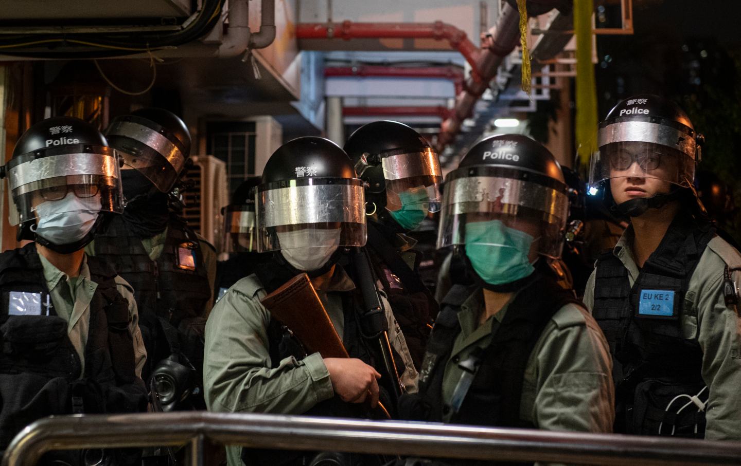 Police officers gathered in Hong Kong during coronavirus pandemic