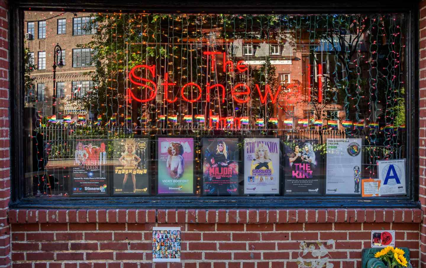 The front window of The Stonewall Inn