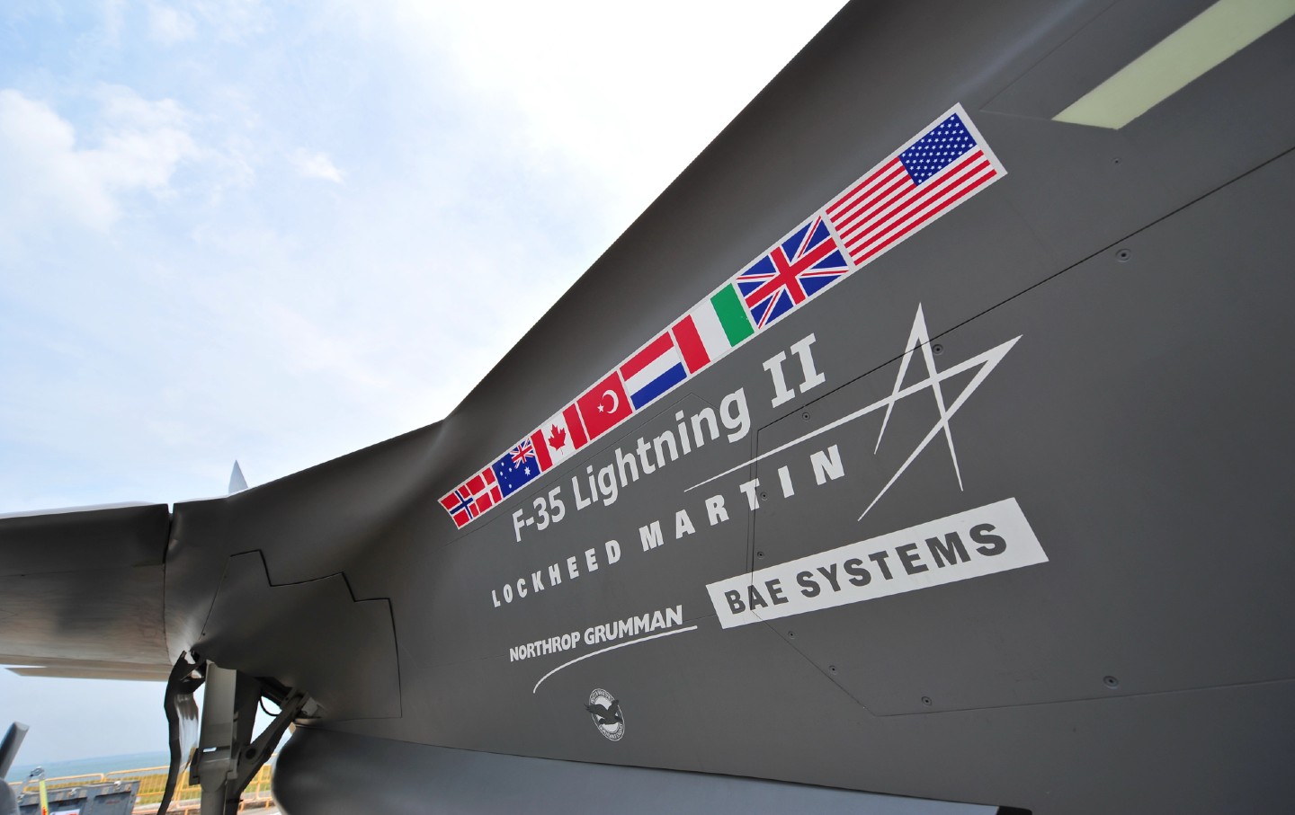 A Lockheed Martin F-35 Lightning fighter jet is shown at the Singapore Airshow in 2014