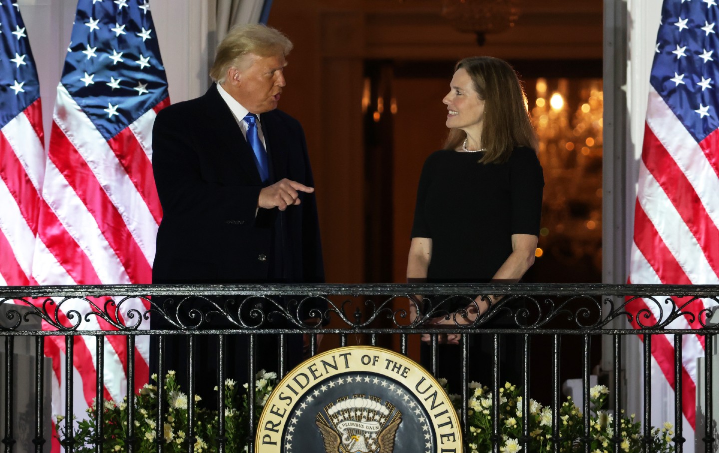 Donald Trump speaks to Amy Coney Barrett