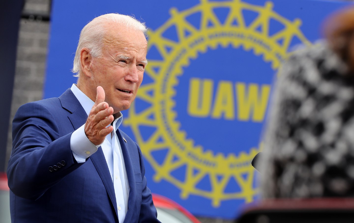 Joe Biden speaks outside UAW offices