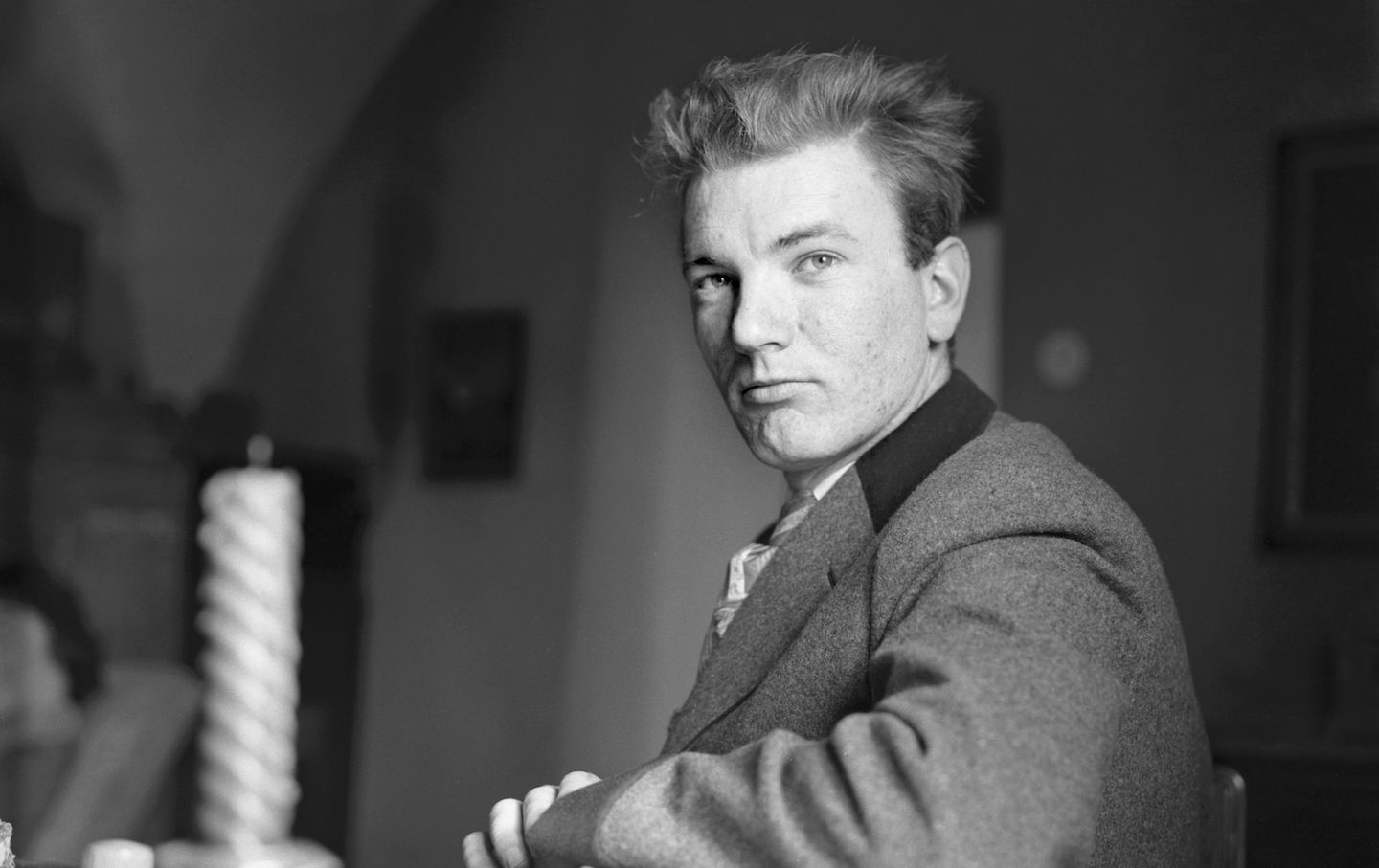 Austrian author Thomas Bernhard. Tonhof. Maria Saal. Carinthia. Photograph. Christmas 1957/58 (Photo by Helmut Baar