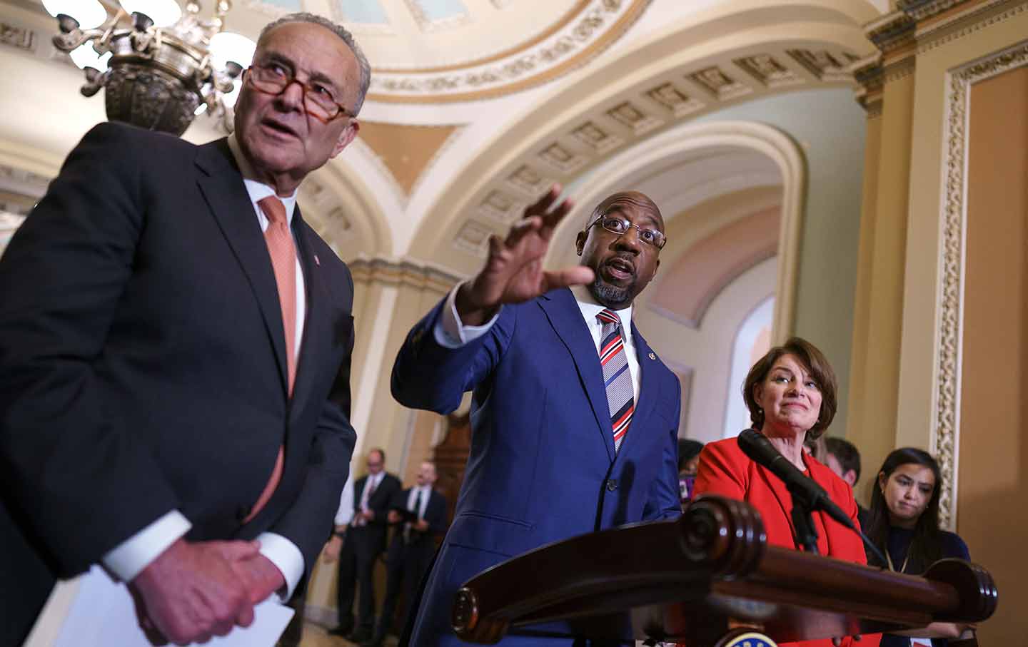 Senators at a For the People Act press conference