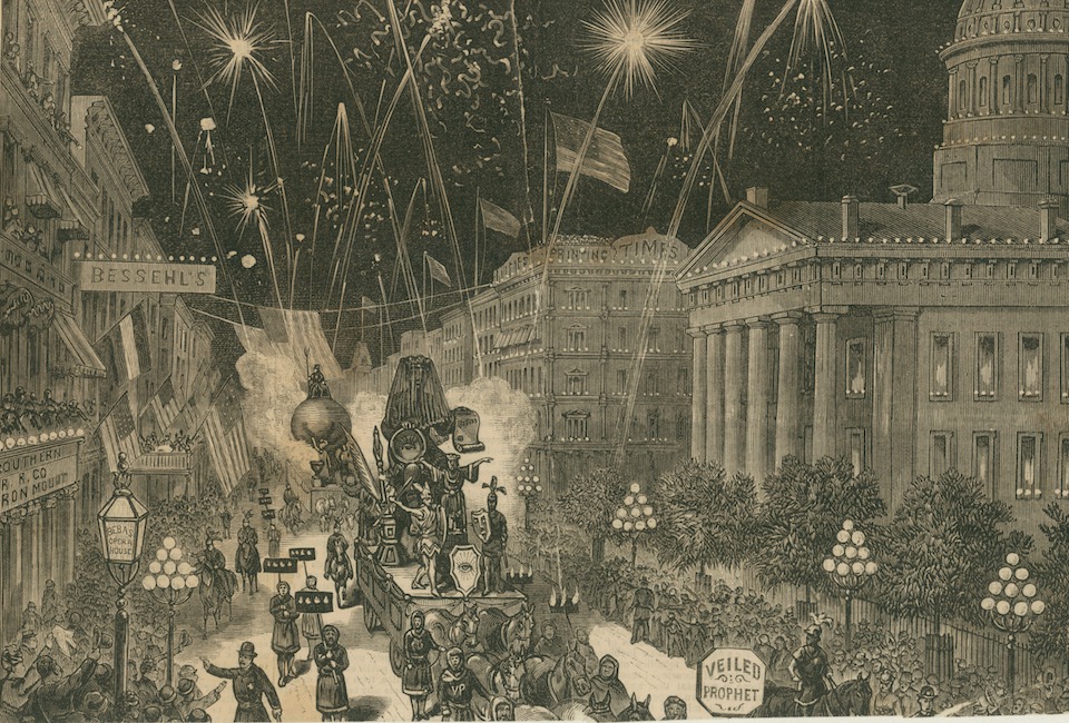 Illustration of the first Veiled Prophet parade in October 1878.