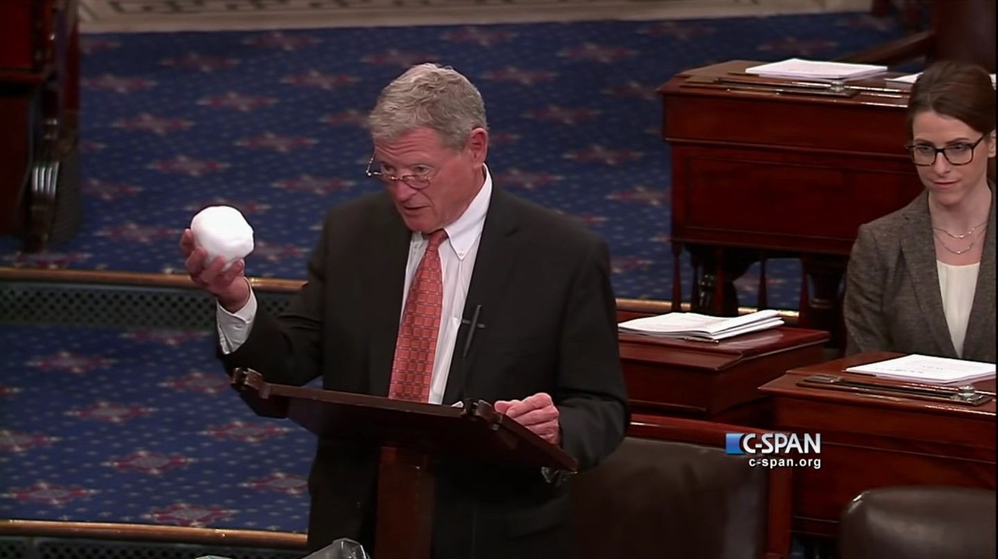 Sen. Jim Inhofe (R-OK) with Snowball on Senate Floor.