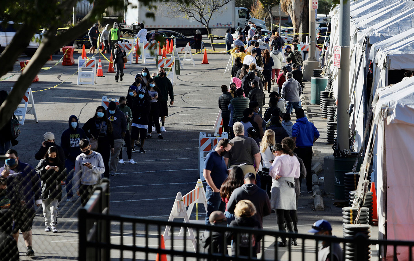 People waiting in a long line for covid test in Los Angeles