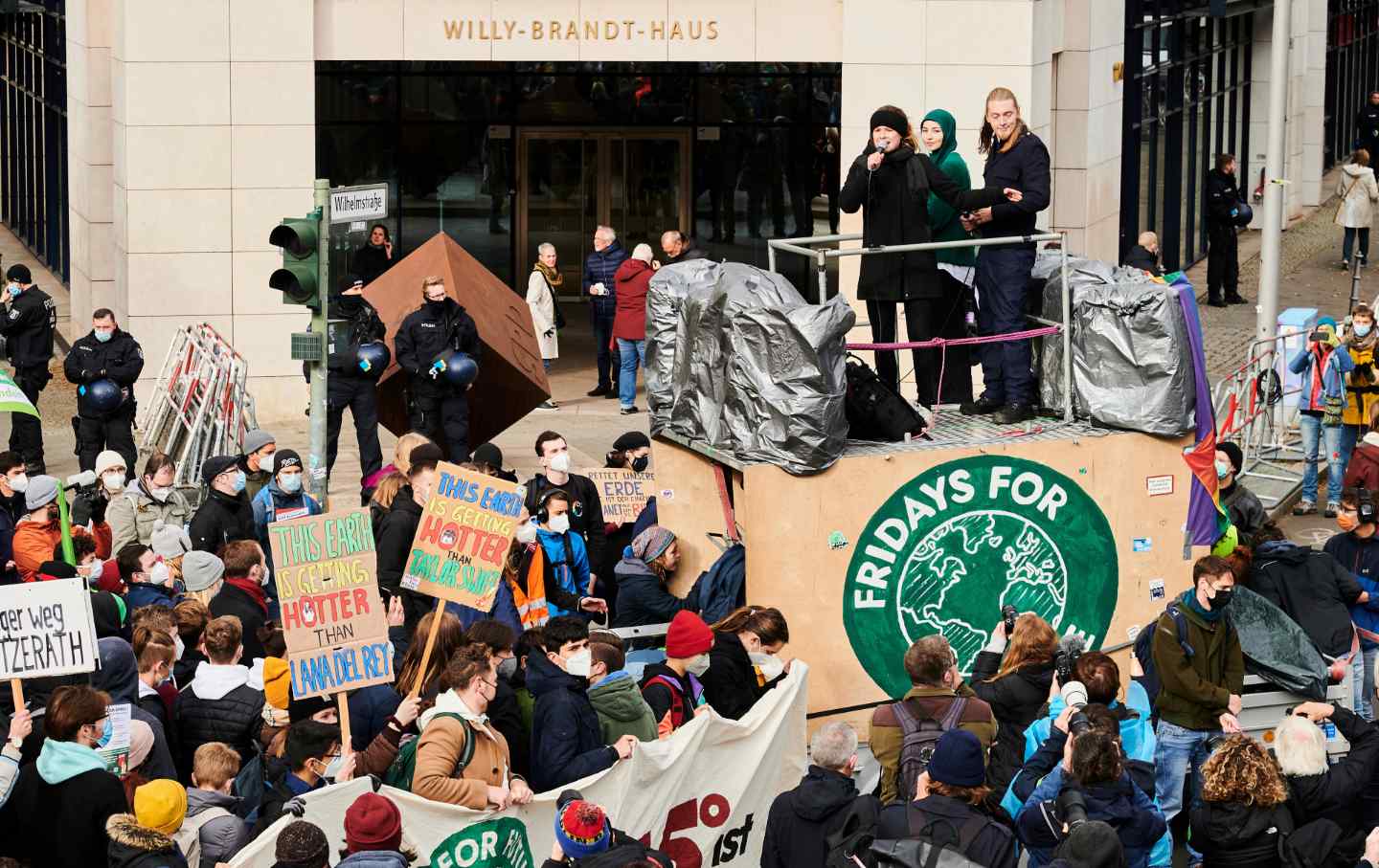 A crowd of protesters