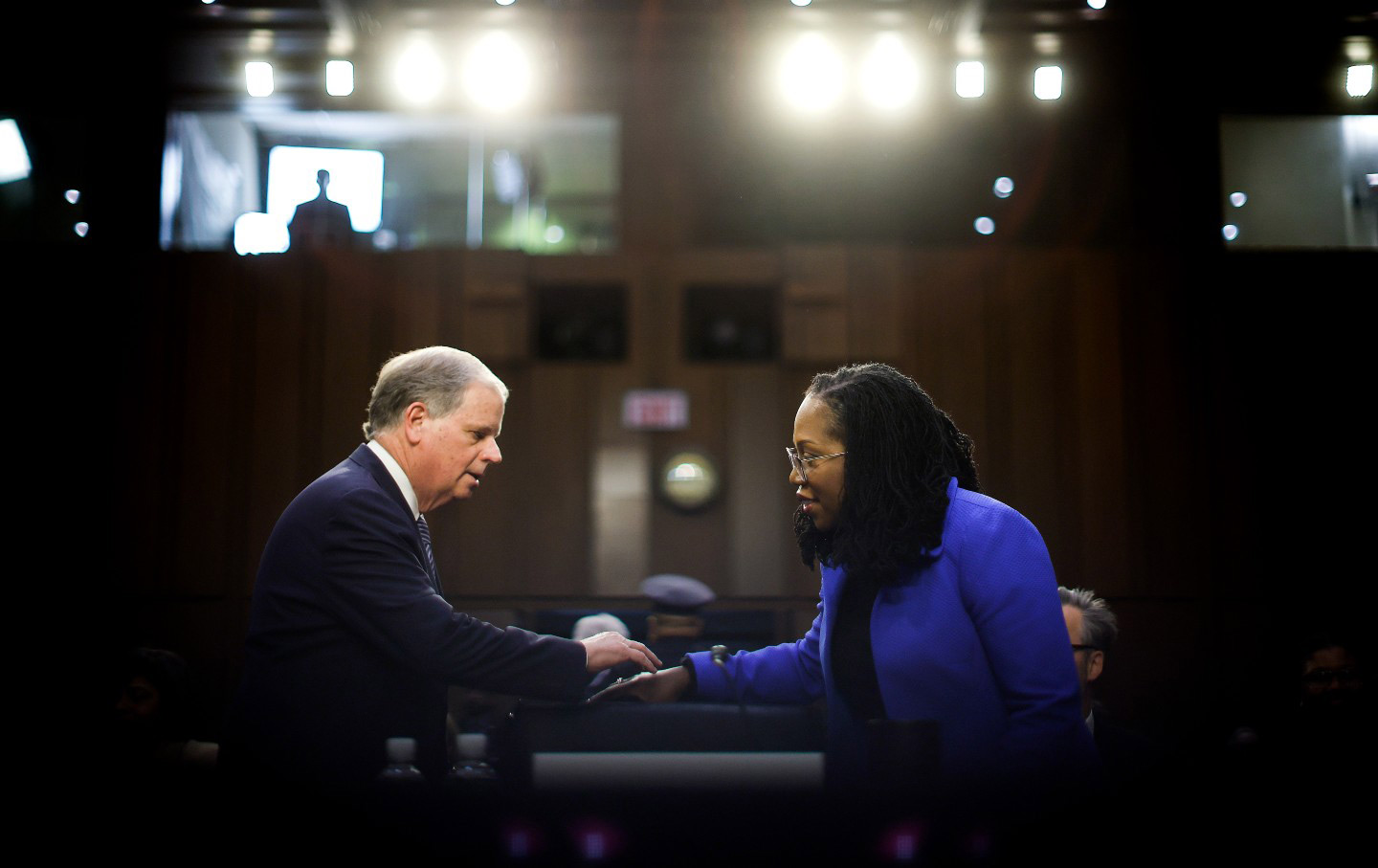 Judge Ketanji Brown Jackson talks to former senator Doug Jones