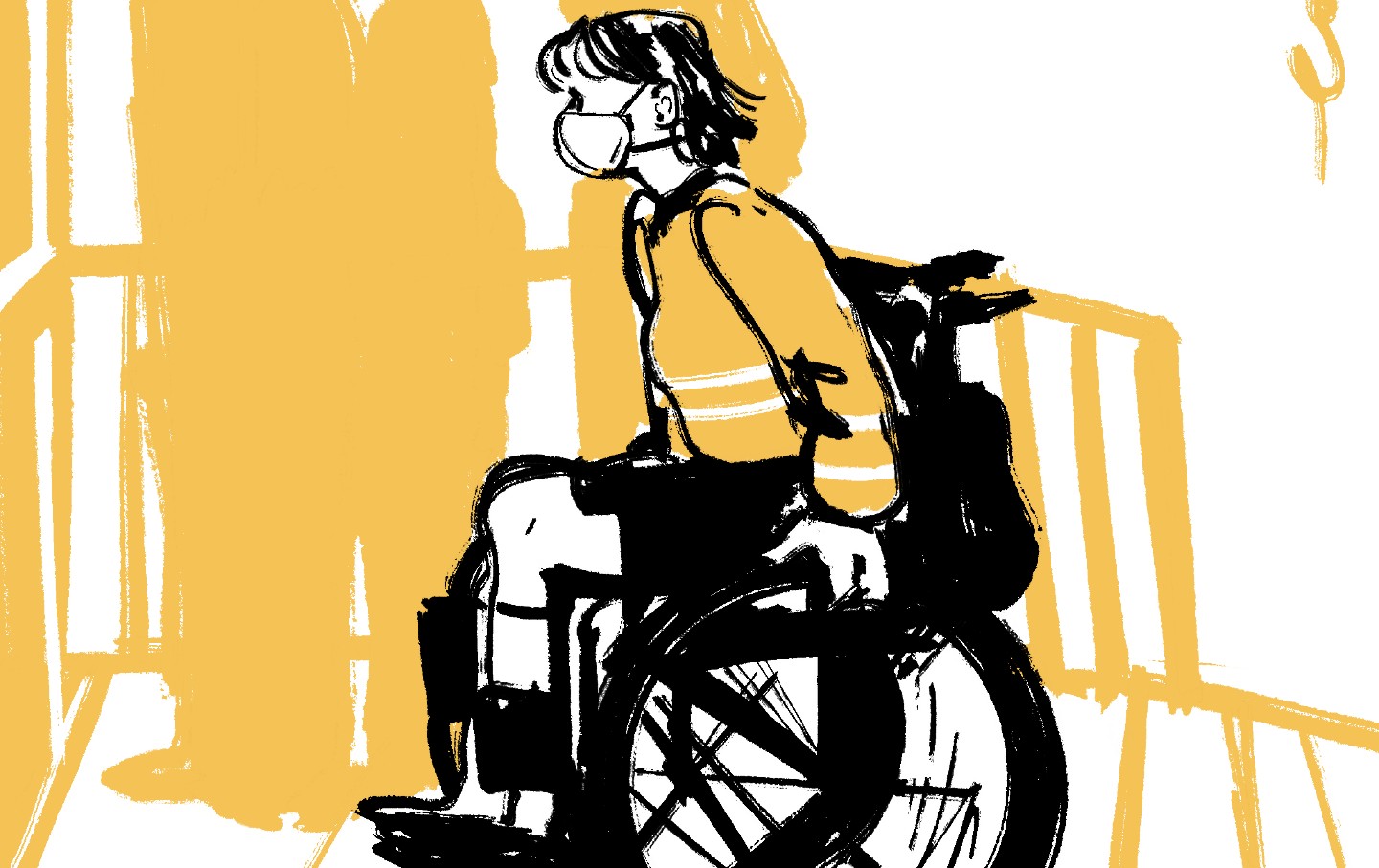 An illustration of a wheel-chair user.