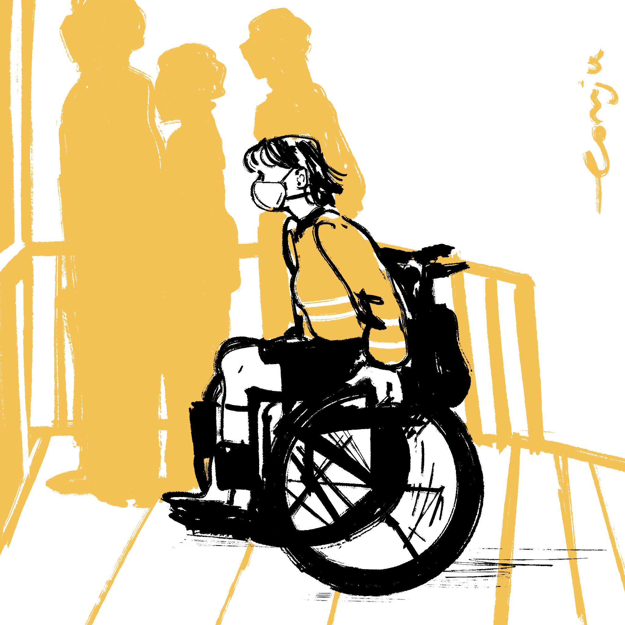 An illustration of a wheelchair user