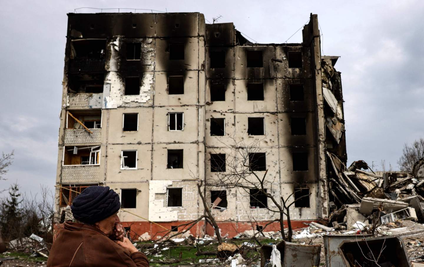 collapsed building in the town of Borodianka.