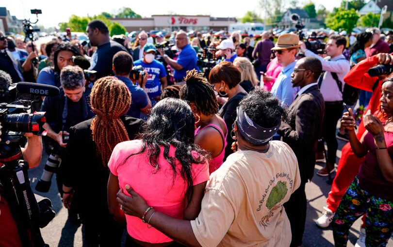 Mourners at the site of the Buffalo mass shooting