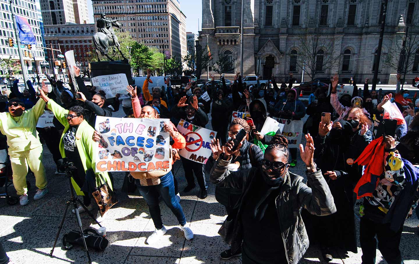 Protesters at the Day Without Childcare protest in Philadelphia