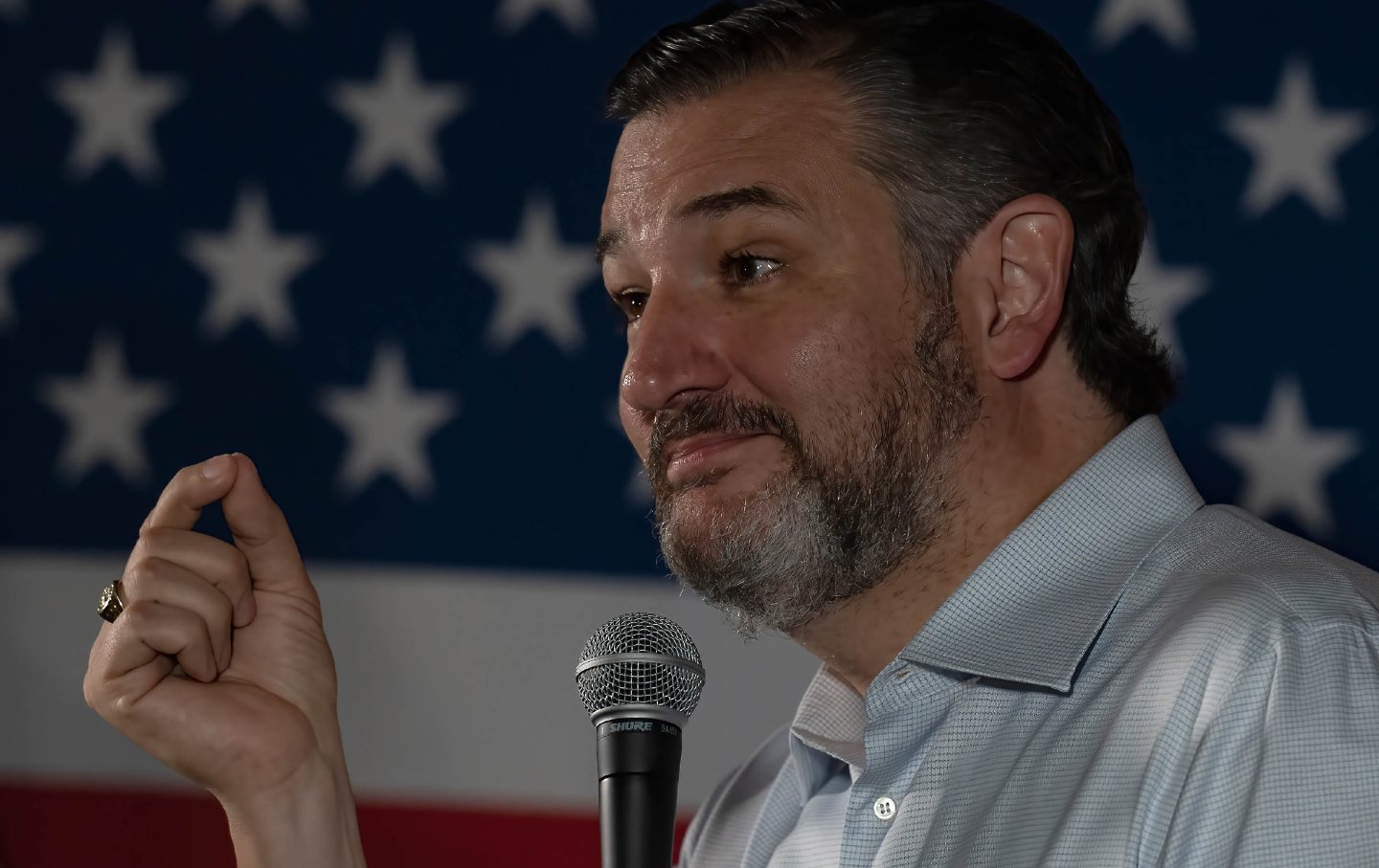 Ted Cruz standing in front of American flag