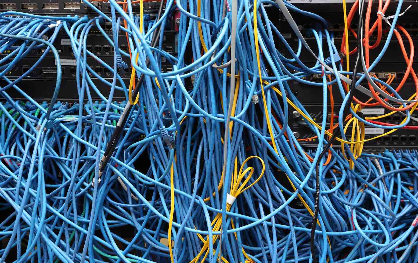 Network cables in a server room in New York City, 2014.