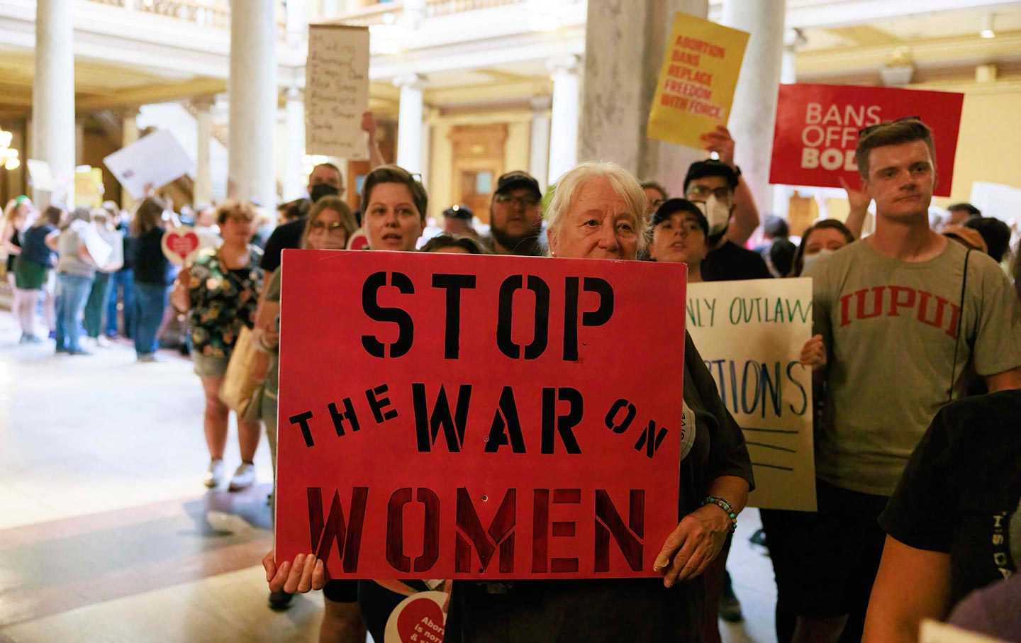 Abortion-rights protesters at the Indiana state house