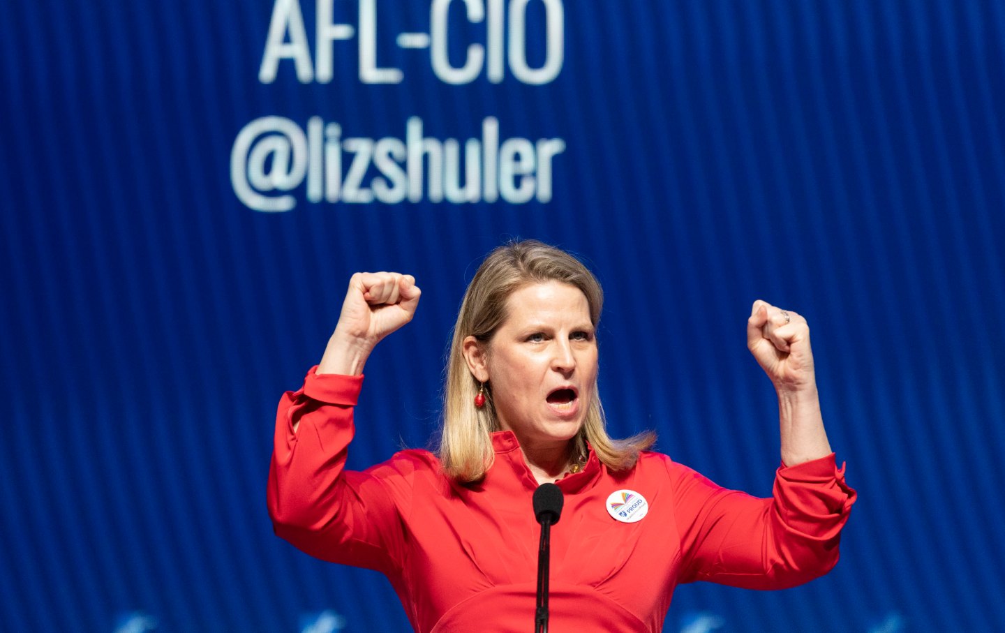 AFL-CIO president Liz Shuler speaks at the American Federation of Teachers convention