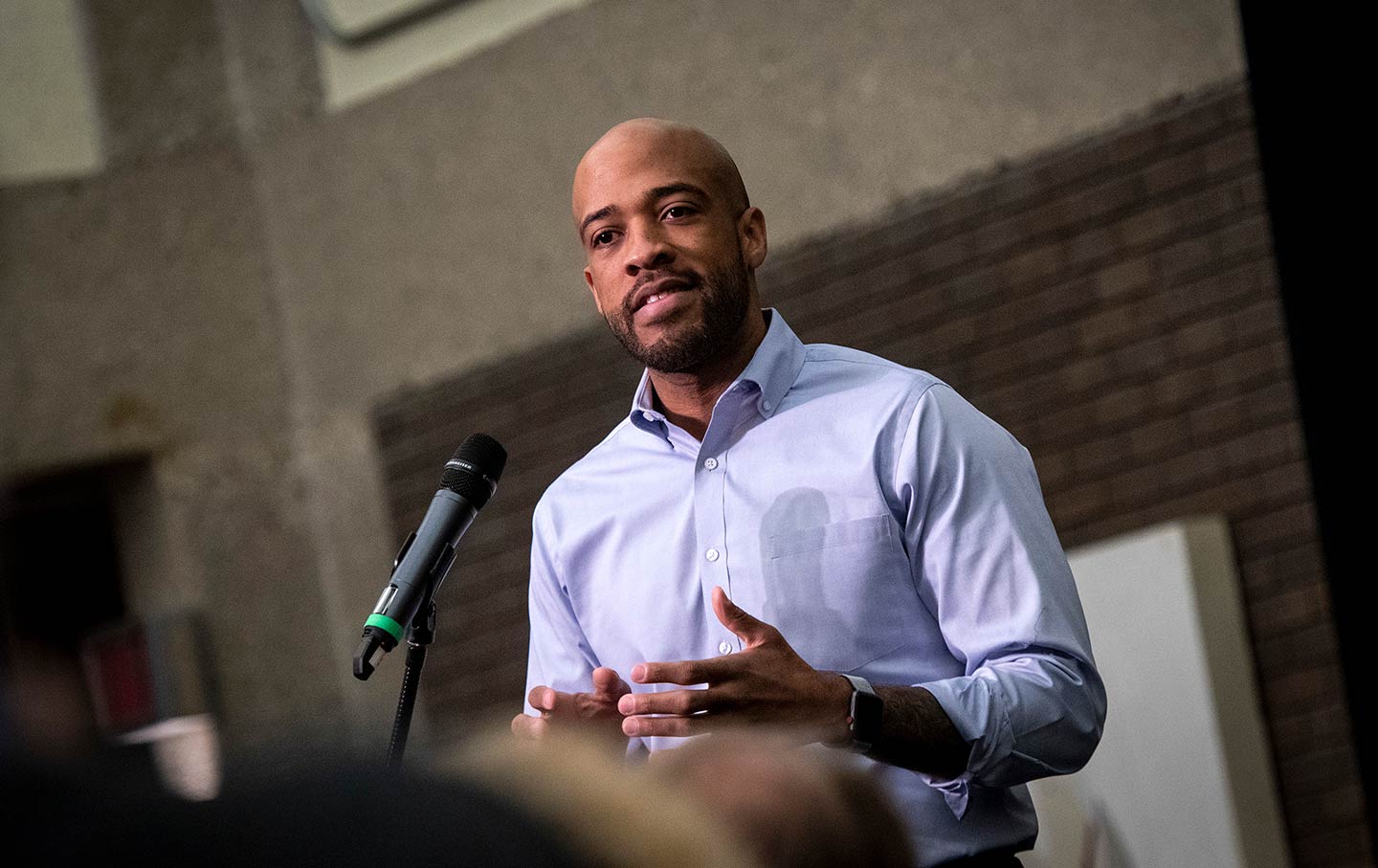 Mandela Barnes stands at a podium