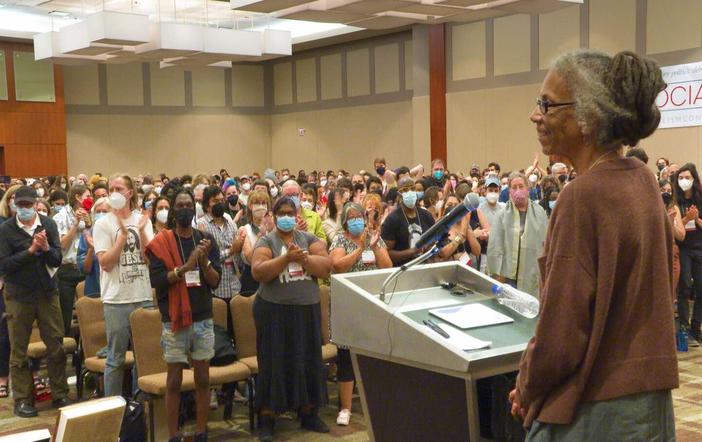 Ruth Gilmore speaks to a crowd at the 2022 Socialism Conference