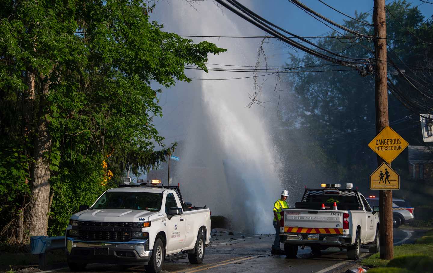 A water main break in the Banksville neighborhood of Pittsburgh.