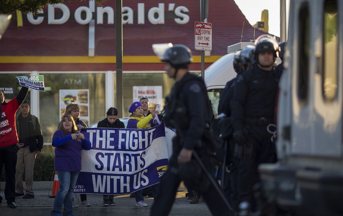 Striking McDonald’s restaurant employees are arrested