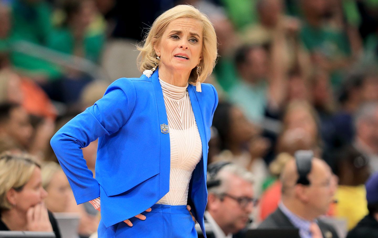 Baylor women's basketball head coach Kim Mulkey reacts during a game against Notre Dame at the 2019 NCAA Women's Final Four
